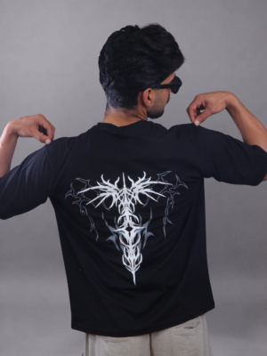 Black Primal Spine Oversized Graphic T-Shirt