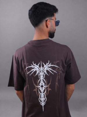 Brown Primal Spine Oversized Graphic T-Shirt