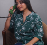 Green Bloom Mandarin Collar Shirt