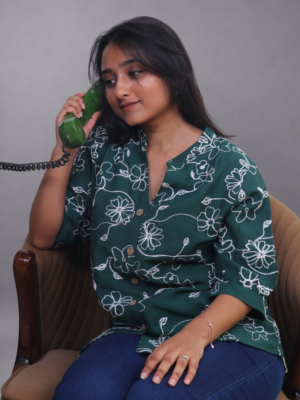 Green Bloom Mandarin Collar Shirt