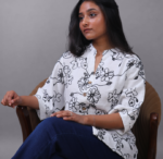 Ivory White Bloom Mandarin Collar Shirt