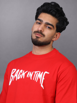 Back In Time Red Oversized Graphic T-Shirt